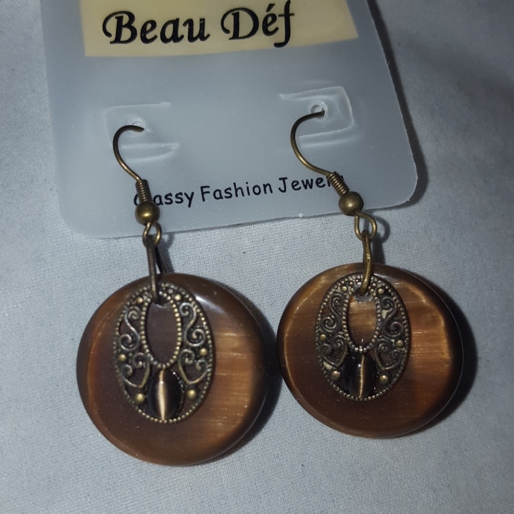 New Brown glass marble Stone Fish Hook earrings